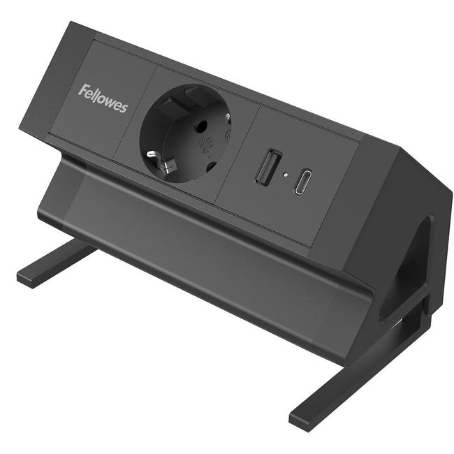 Fellowes -  contactdoos Power Desk, 1 stopcontact + 1 x USB-A + 1 x USB-C, zwart, voor Nederland