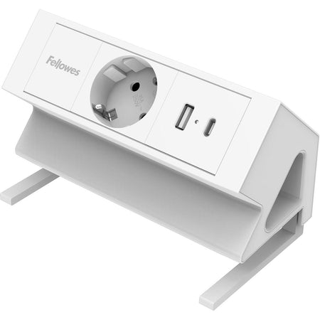 Fellowes -  contactdoos Power Desk, 1 stopcontact + 1 x USB-A + 1 x USB-C, wit, voor Nederland