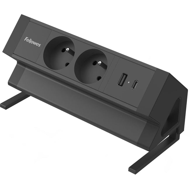 Fellowes -  contactdoos Power Desk 2, 2 stopcontacten + 1 x USB-A + 1 x USB-C, zwart, voor België