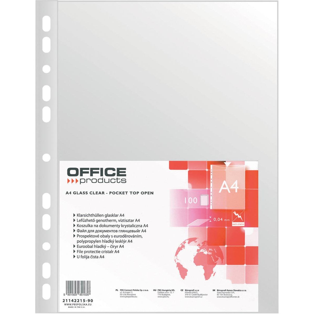 OFFICE products -   geperforeerde showtas, A4, 40 micron, glashelder, pak van 100 stuks