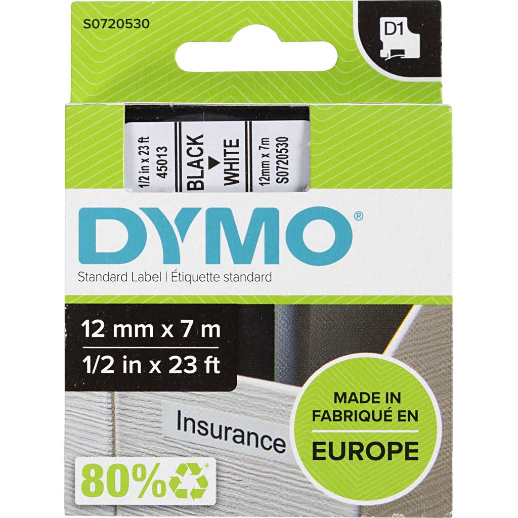Dymo -  Labele  labelmanager d1 polyester 12mm wit