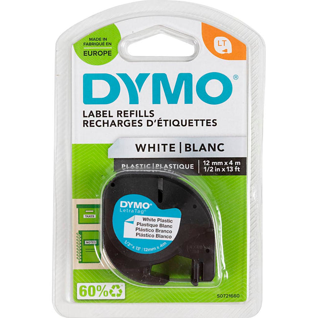 Dymo - Labele LetraTag plastic 12mm black on white