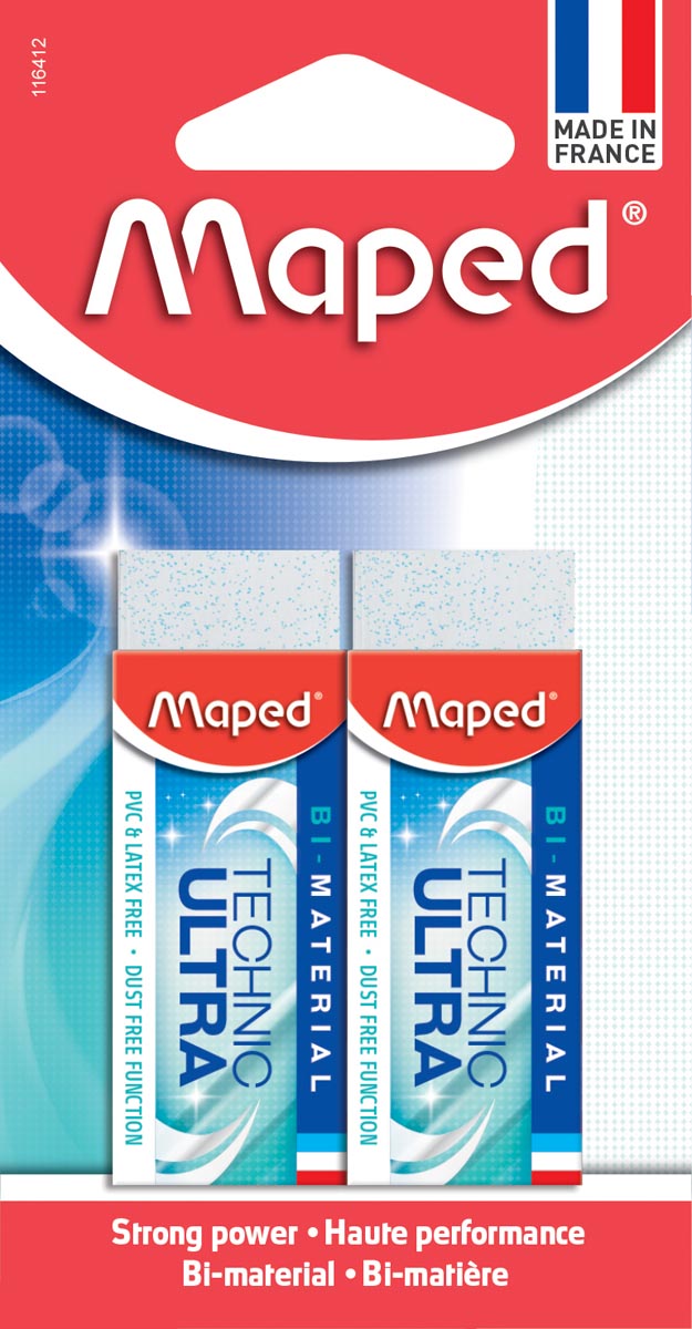Maped -  gum Technic Ultra Classic, wit, blister van 2 stuks
