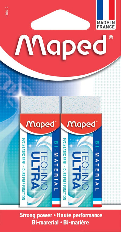 Maped -  gum Technic Ultra Classic, wit, blister van 2 stuks