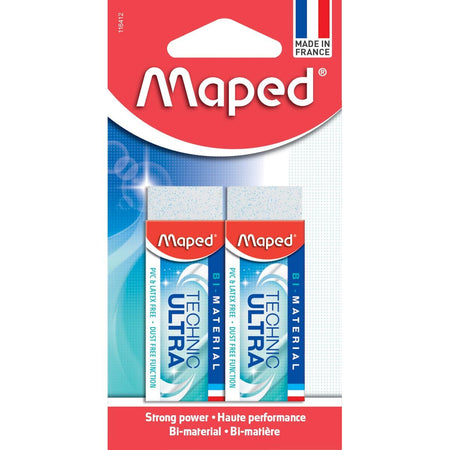 Maped -  gum Technic Ultra Classic, wit, blister van 2 stuks