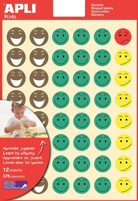 Apli Kids - Adesivi premio per bambini Happy Smile, blister da 576 adesivi
