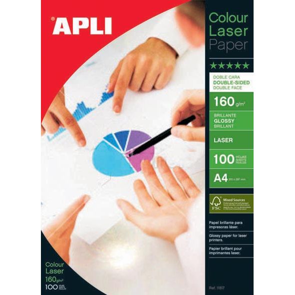 Apli - papier photo Color Laser ft A4, 160 g, paquet de 100 feuilles