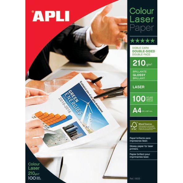 Apli - papier photo Color Laser ft A4, 210 g, paquet de 100 feuilles