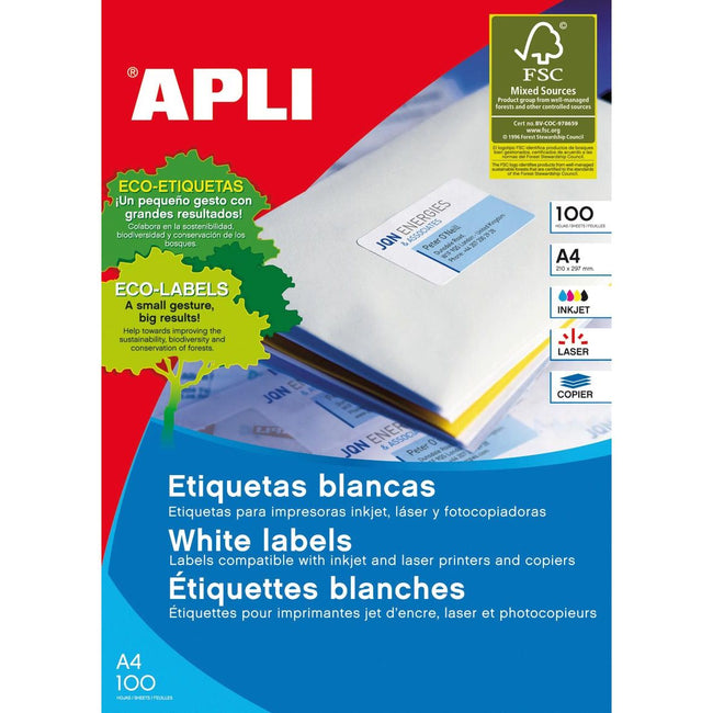 APLI - Étiquettes colorées Ft 70 x 37 mm (B x H), jaune, 2 400 pièces, 24 par feuille