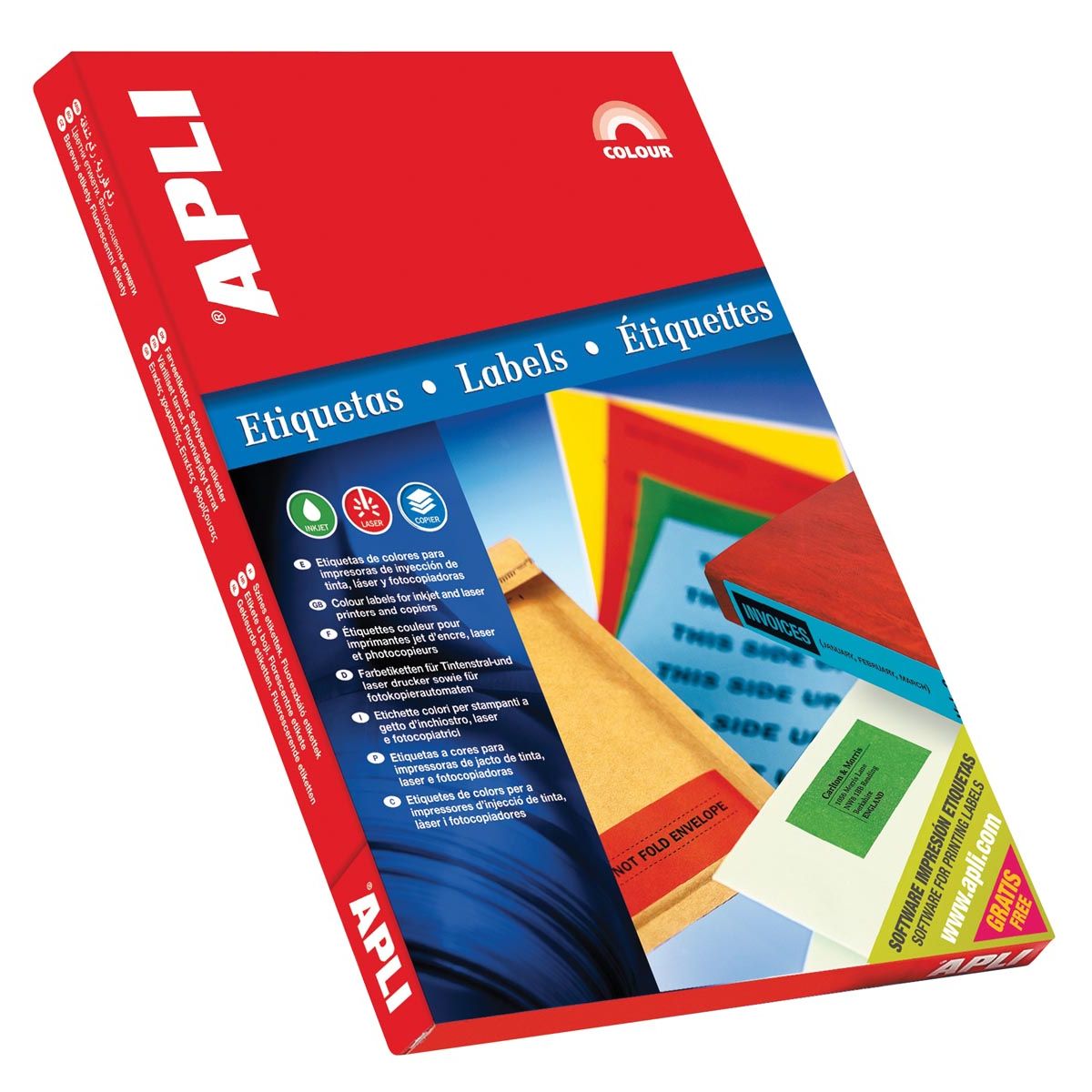 Apli - Etichette colorate ft 70 x 37 mm (l x h), rosso, 2.400 pezzi, 24 per foglio