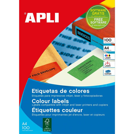 Apli - Etiquetas de colores pies 210 x 297 mm (ancho x alto), verde, 100 piezas, 1 por hoja