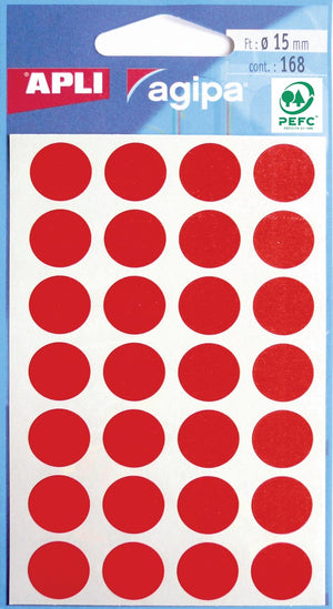 Agipa - runde Etiketten im Etui Durchmesser 15 mm, rot, 168 Stück, 28 pro Blatt