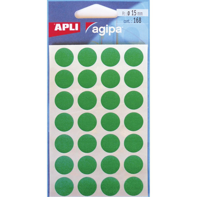 Agipa - etichette tonde in astuccio, diametro 15 mm, verde, 168 pezzi, 28 per foglio