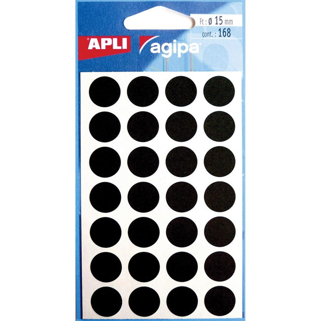 Agipa -   ronde etiketten in etui diameter 15 mm, zwart, 168 stuks, 28 per blad