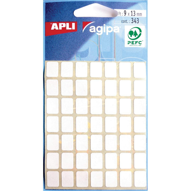 Agipa - etichette bianche in astuccio ft 9 x 13 mm (l x h), 343 pezzi, 49 per foglio