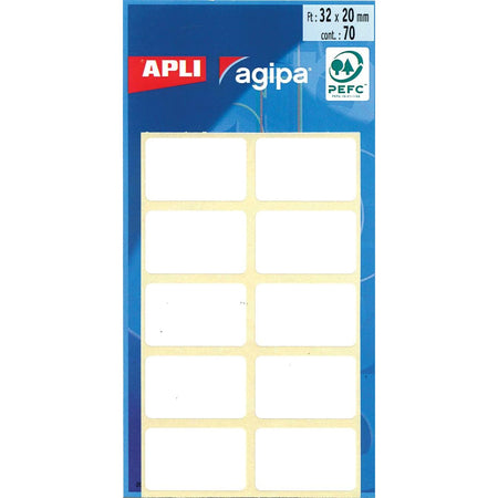 Agipa -   witte etiketten in etui ft 20 x 32 mm (b x h), 70 stuks, 10 per blad