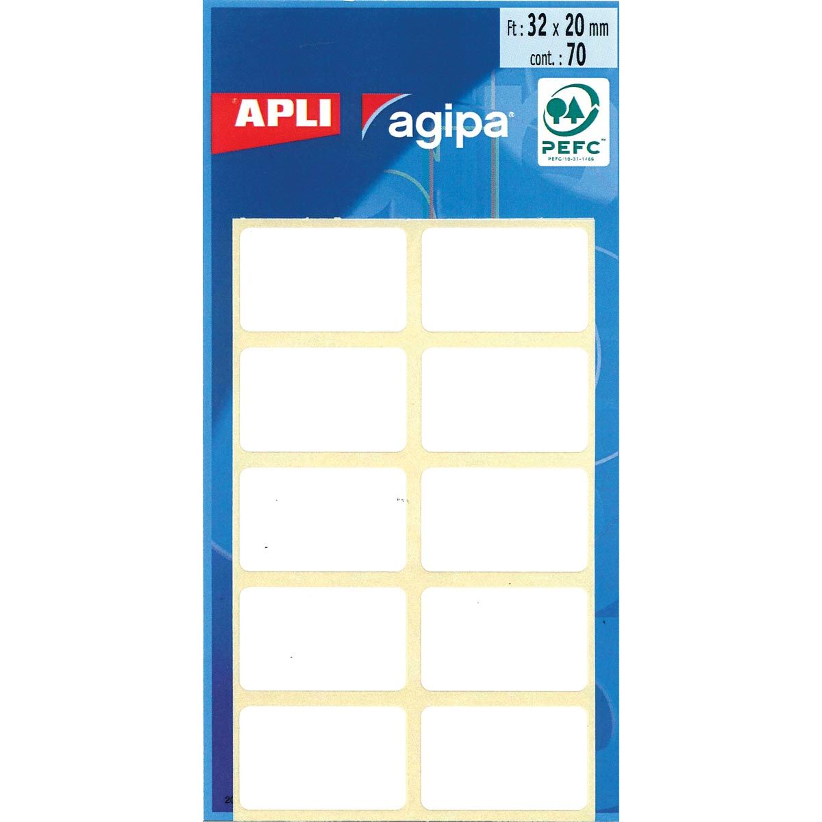 Agipa - Etichette bianche Agipa in astuccio ft 20 x 32 mm (l x h), 70 pezzi, 10 per foglio