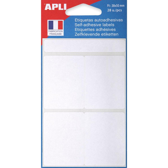 Agipa -   witte etiketten in etui ft 38 x 50 mm (b x h), 28 stuks, 4 per blad