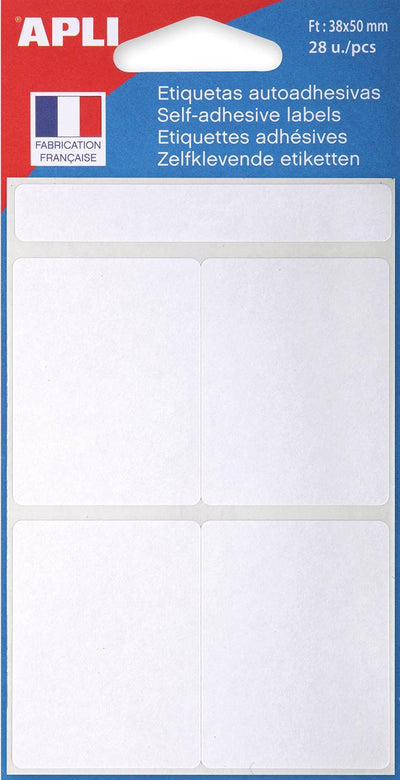 Agipa - white labels in case ft 38 x 50 mm (w x h), 28 pieces, 4 per sheet