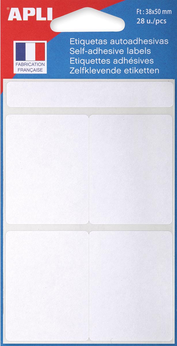 Agipa - etiquetas blancas en estuche pies 38 x 50 mm (ancho x alto), 28 piezas, 4 por hoja