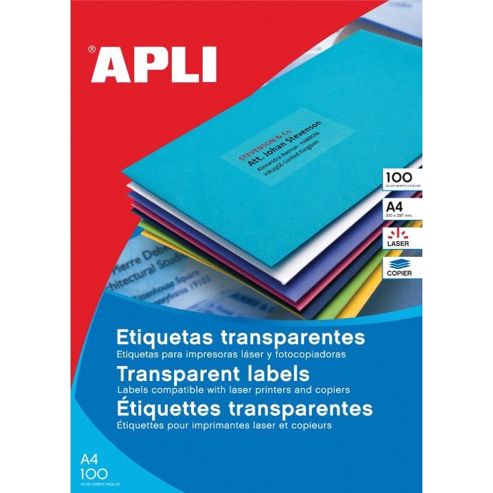 Apli - Transparante etiketten ft 70 x 37 mm (b x h), 2.400 stuks, 24 per blad, doos van 100 blad