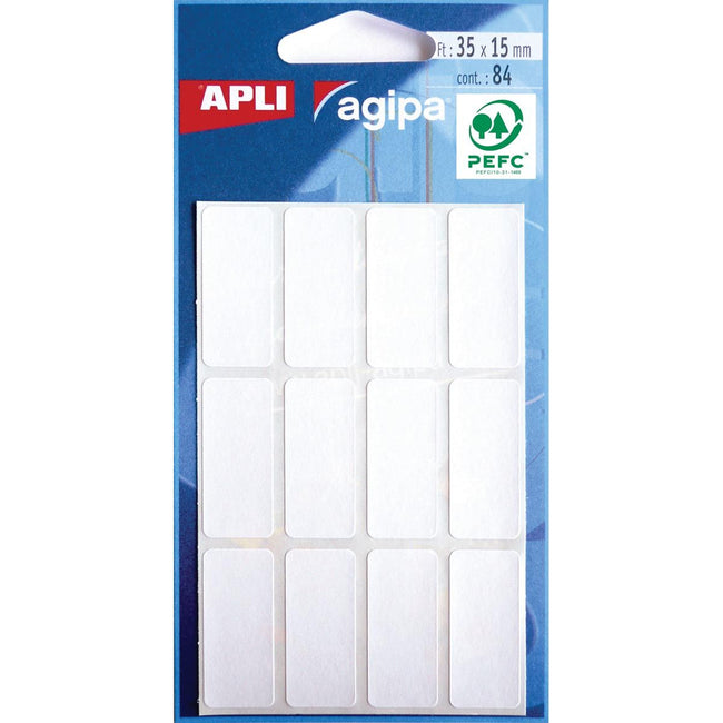 Agipa - etichette bianche in astuccio ft 15 x 35 mm (l x h), 84 pezzi, 12 per foglio
