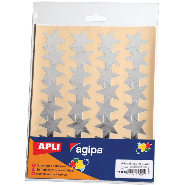 Agipa - adesivi metallici, blister da 128 pezzi, oro e argento, stella 35 mm