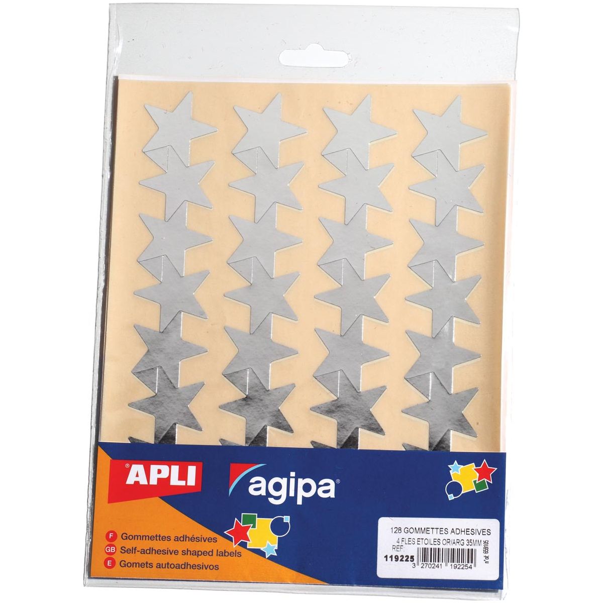 Agipa -  metallic stickers, blister met 128 stuks, goud en zilver, ster 35 mm