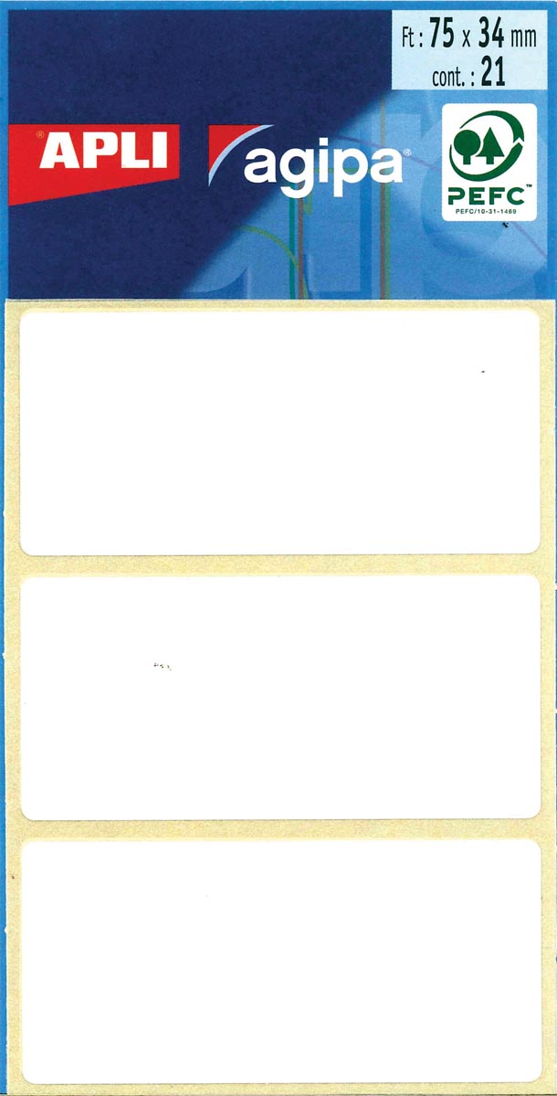 Agipa - etiquetas blancas en estuche pies 34 x 75 mm (ancho x alto), 21 piezas, 3 por hoja