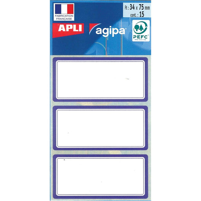 Agipa -   schooletiketten ft 75 x 34 mm (b x h), 24 etiketten per etui, blauwe rand