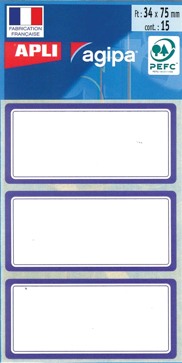 Agipa - school labels ft 75 x 34 mm (w x h), 24 labels per case, blue edge