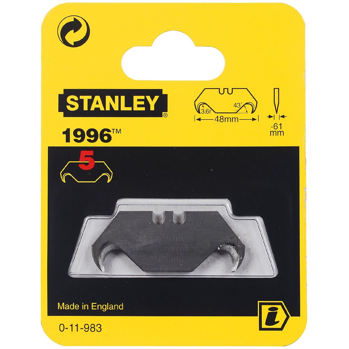 Stanley - reservemesjes 1996 zonder gaten, blister van 5 stuks