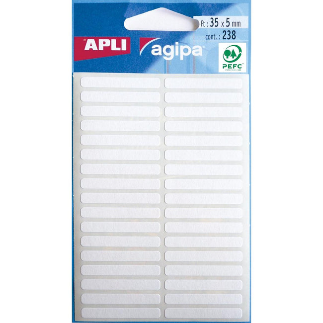 Agipa -   witte etiketten in etui ft 5 x 35 mm (b x h), 238 stuks, 34 per blad