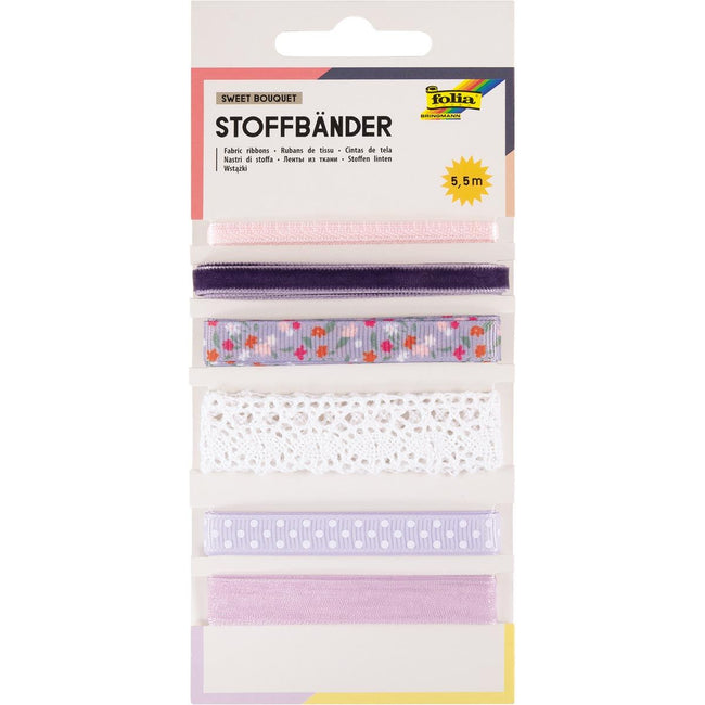 Folia -   stoffen linten, 6 geassorteerde kleuren, totale lengte 5,5 m, sweet bouquet