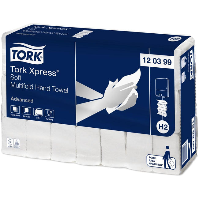 Tork - Xpress Advanced handdoek 2-laags, systeem H2, wit, ft 34x21,2 cm, pak van 21 stuks