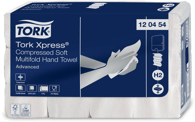 Tork - Asciugamano H2 Xpress compresso Advanced multipiega 2 strati 212x320mm 12x200 fogli bianco 120454