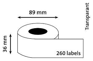 Dymo - etiketten LabelWriter ft 89 x 36 mm, transparant, 260 etiketten