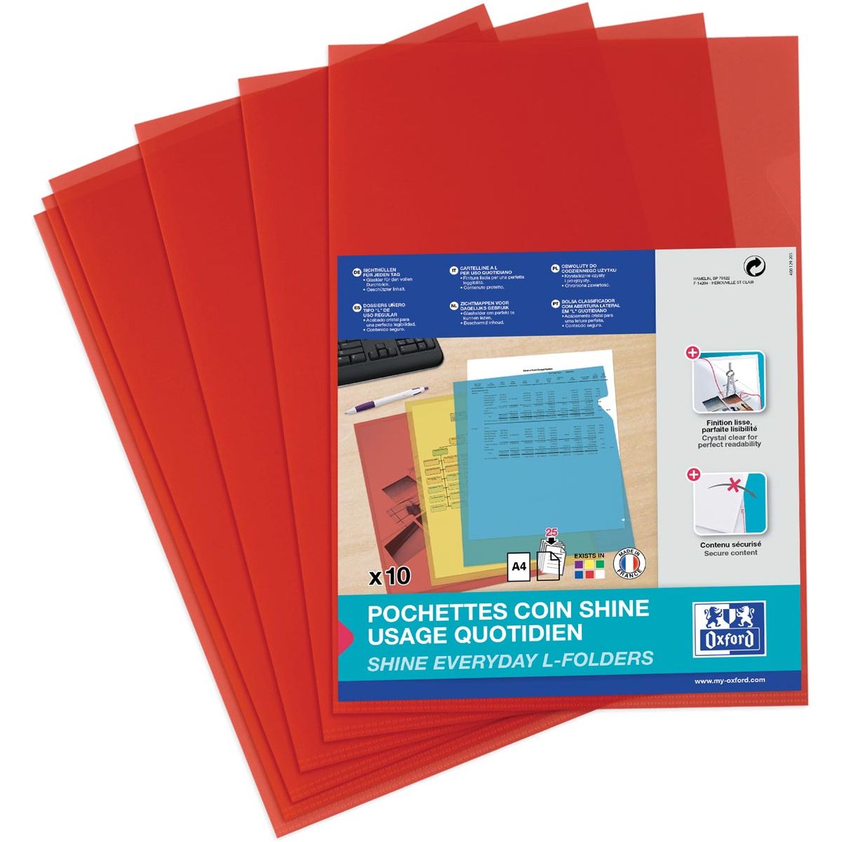 Oxford - Oxford Shine L -Folder, Pack von 10 Teilen, rot