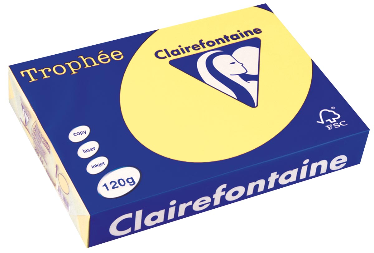 Clairefontaine - Trophée tel, gekleurd papier, A4, 120 g, 250 vel, citroengeel