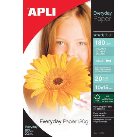 Apli - papel fotográfico Everyday ft 10 x 15 cm, 180 g, paquete de 20 hojas