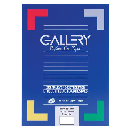 Galería - etiquetas blancas pies 210 x 297 mm (ancho x alto), ángulos rectos, caja de 100 etiquetas