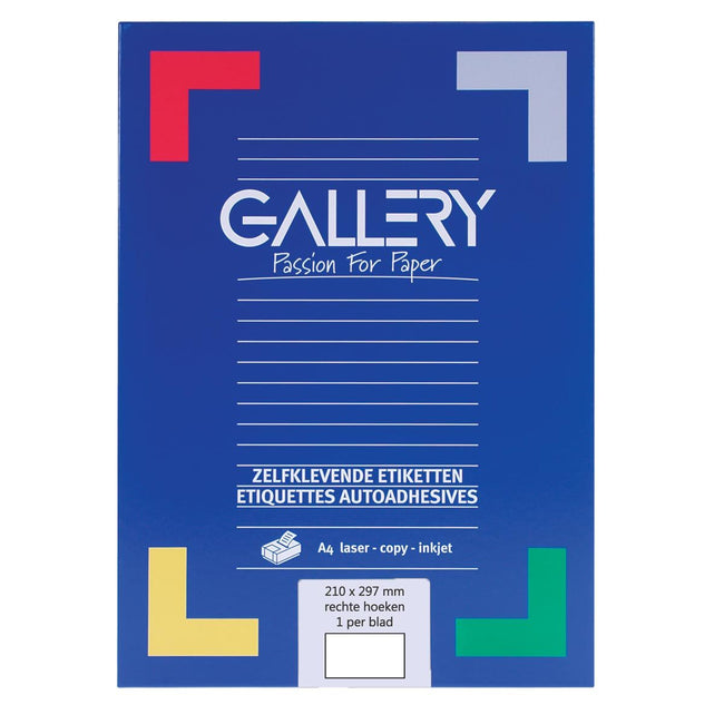 Galleria - etichette bianche ft 210 x 297 mm (l x h), angoli retti, scatola da 100 etichette