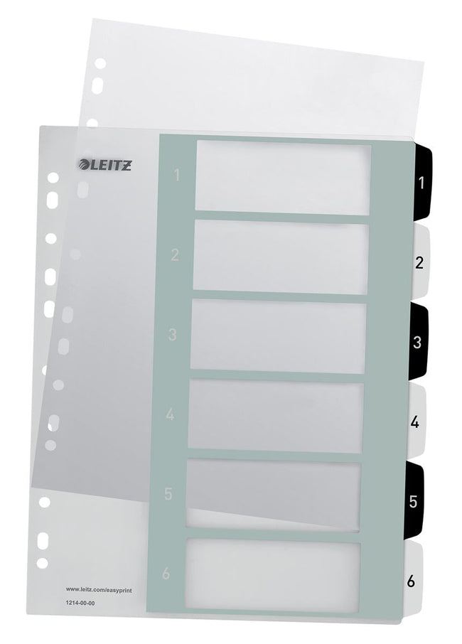 Leitz - index imprimable wow, 6 onglets, noir et blanc