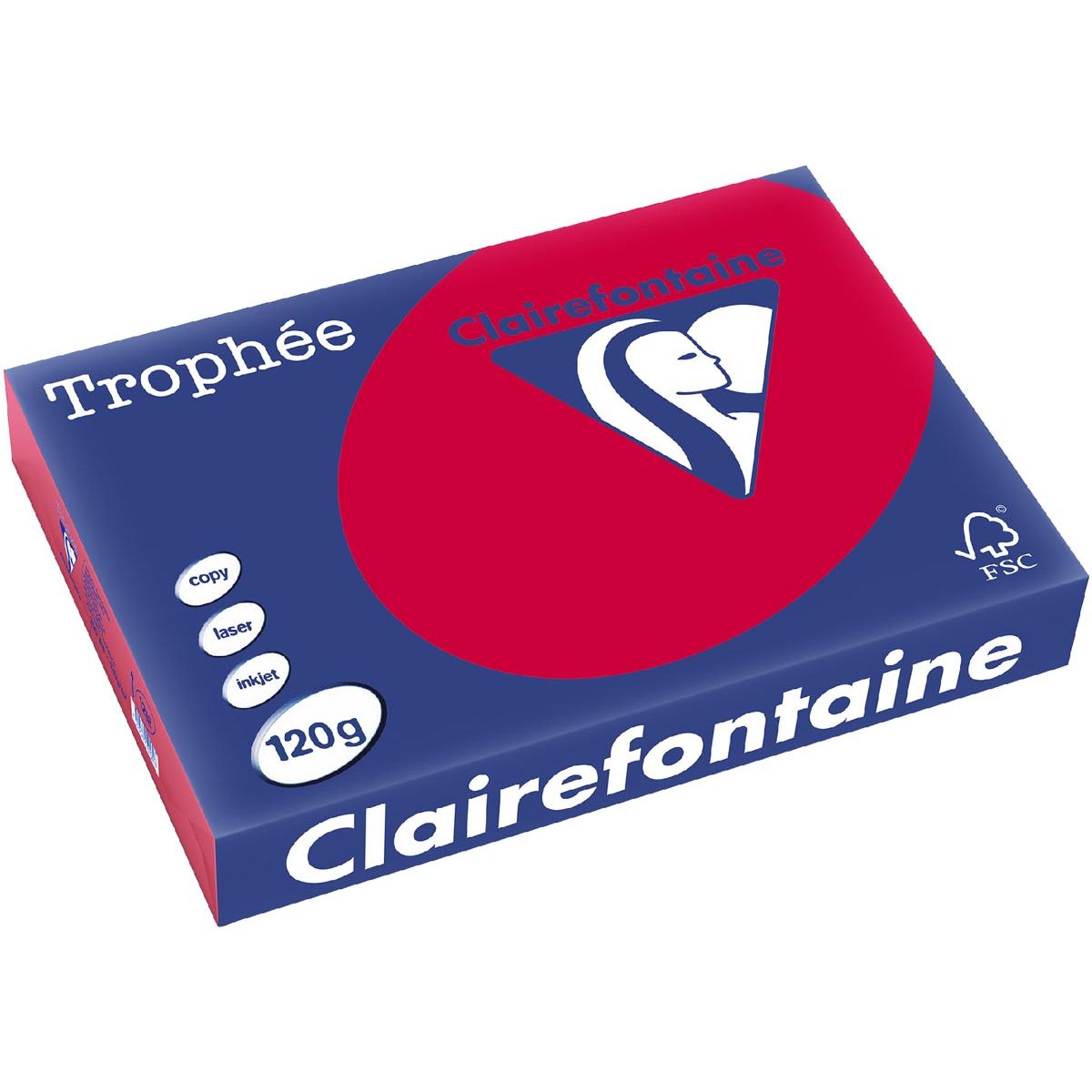 Clairefontaine - Trophée Intens, carta colorata, A4, 120 g, 250 fogli, rosso ciliegia