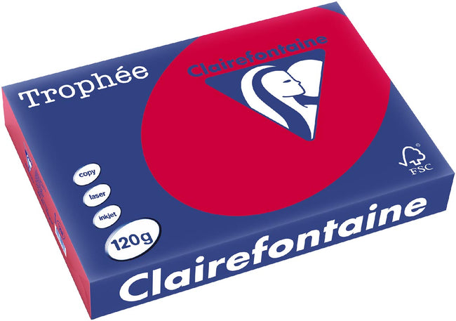 Clairefontaine - Trophée Intens, gekleurd papier, A4, 120 g, 250 vel, kersenrood