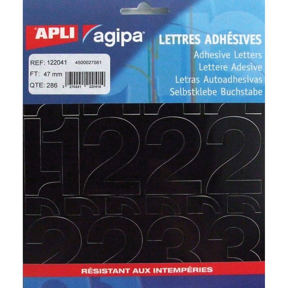 Agipa - étiquettes chiffres lettre hauteur 47 mm, 286 chiffres