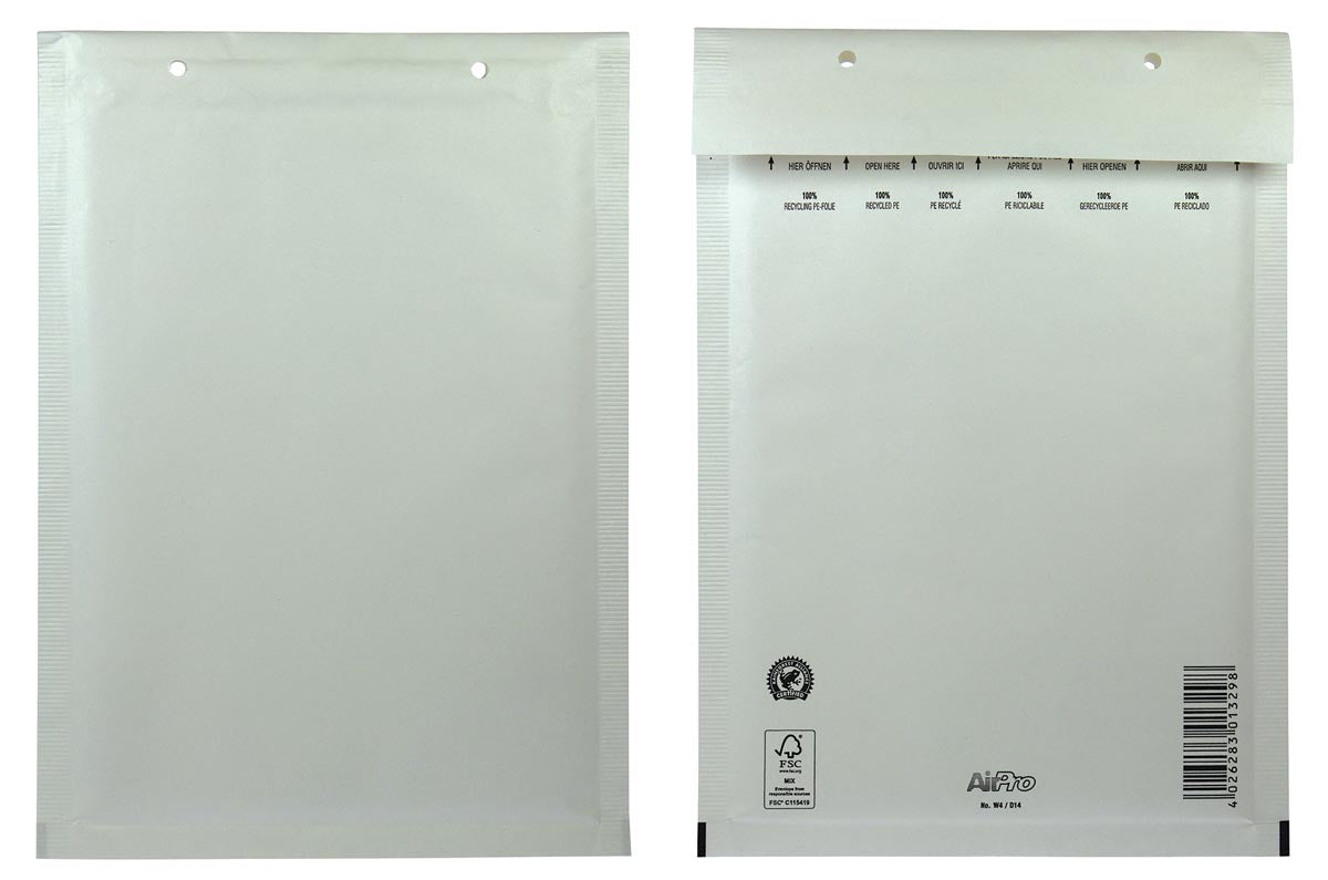 Airpro - Buste imbottite per bong, ft 175 x 265 mm, con chiusura a strip, scatola da 100 pezzi, bianco