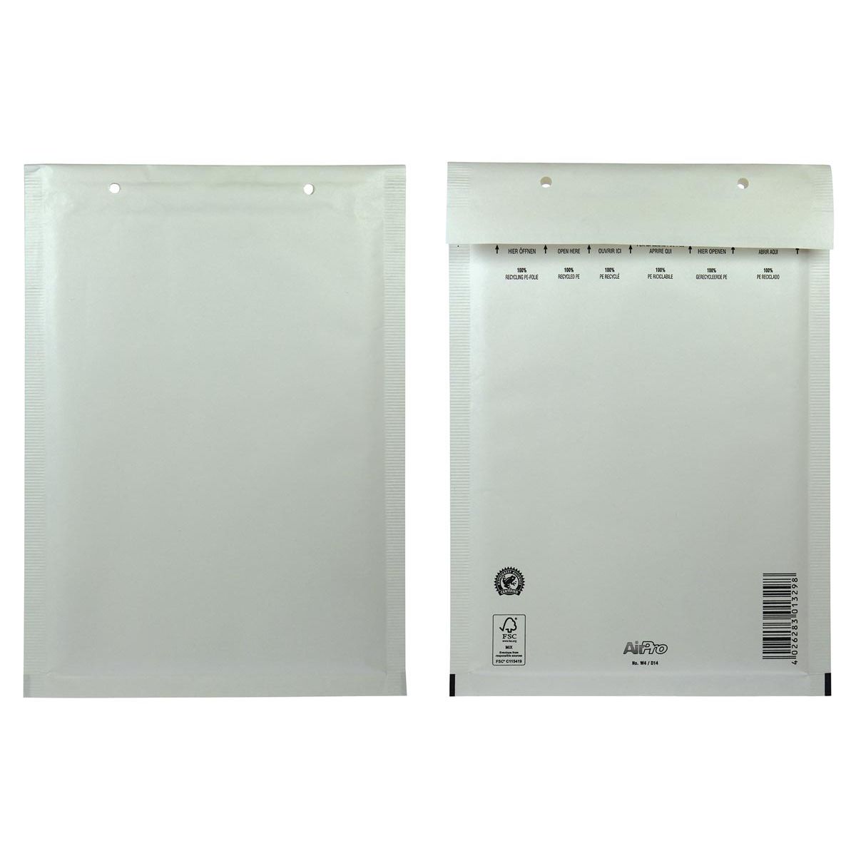 Airpro - Bong-Luftpolstertaschen, ft 175 x 265 mm, mit Streifenverschluss, Karton mit 100 Stück, weiß