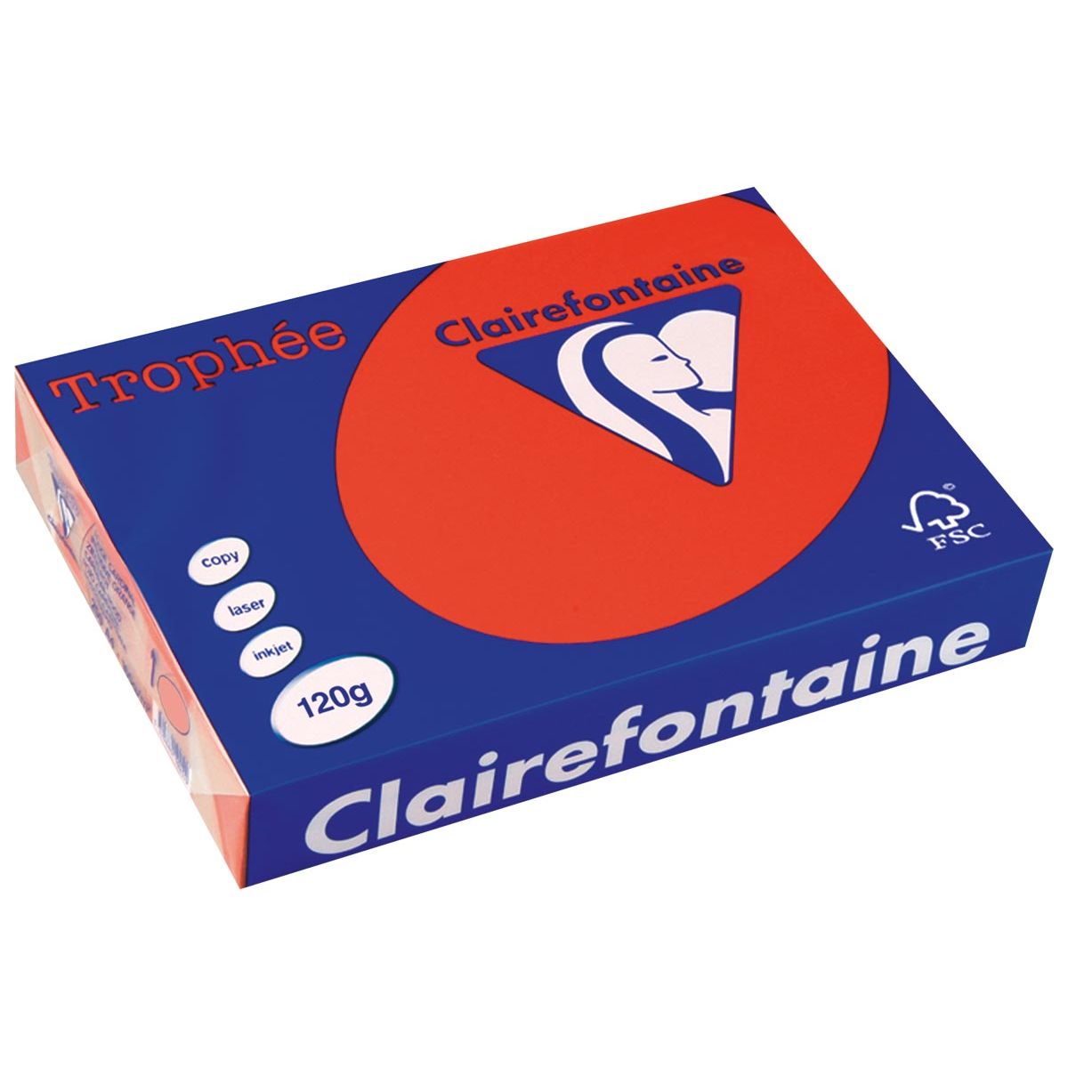 Clairefontaine - Trophée Intens, carta colorata, A4, 120 g, 250 fogli, rosso corallo