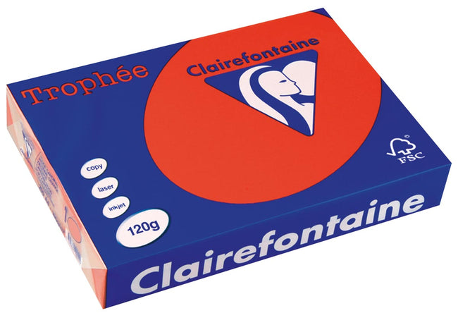 Clairefontaine - Trophée Intensiv, farbiges Papier, A4, 120 g, 250 Blech, Korallenrot